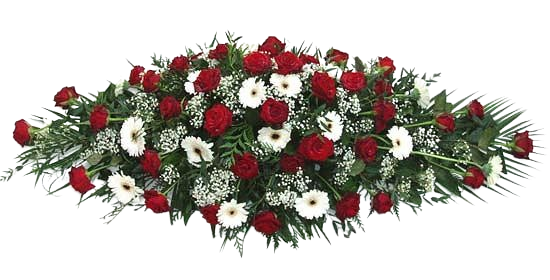 Memorial flower arrangement featuring white blooms